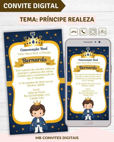 Convite Digital Príncipe Realeza Menino