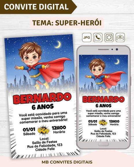 Convite Digital Super-herói Menino