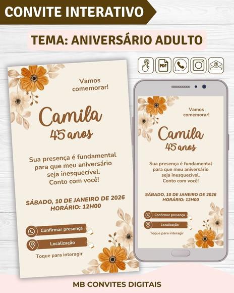 Convite Interativo Aniversário Adulto Feminino