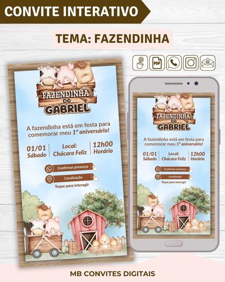 Convite Fazendinha Infantil Menino | Digital Interativo (01)