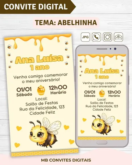 Convite Digital Abelhinha