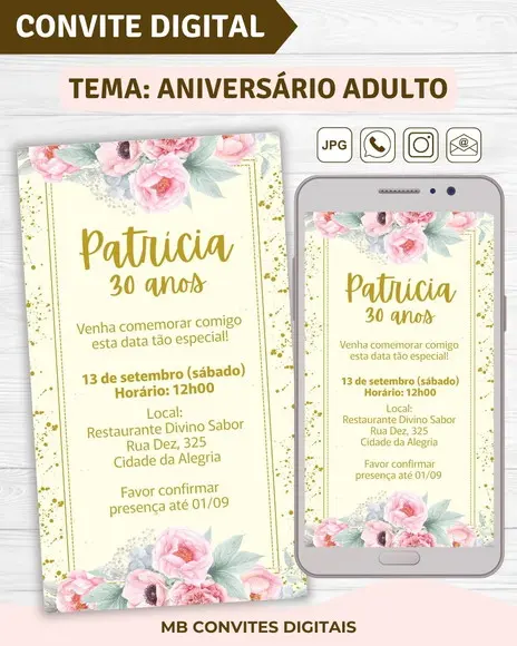 Convite Digital Aniversário Adulto Feminino (01)