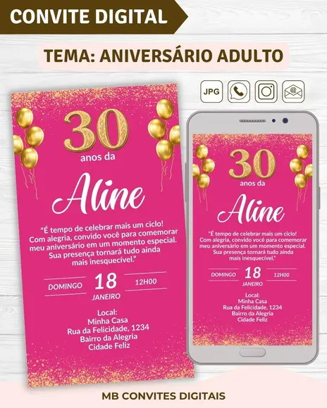 Convite Digital Aniversário Adulto Feminino (08)