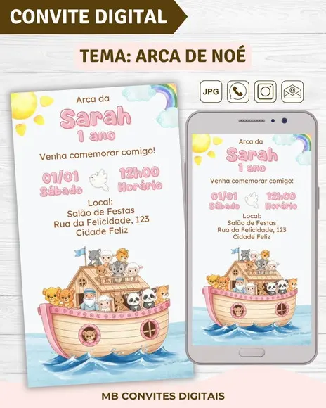 Convite Digital Arca de Noé Menina