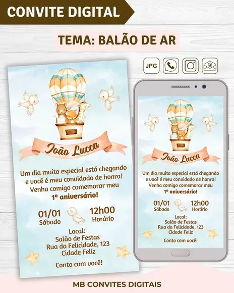 Convite Digital Balão de Ar