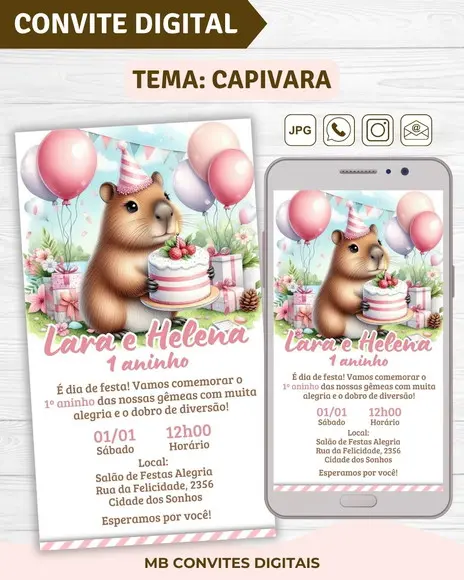 Convite Digital Capivara Menina (01)