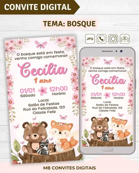 Convite Digital Bosque Menina