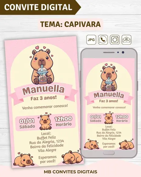 Convite Digital Capivara Menina (03)