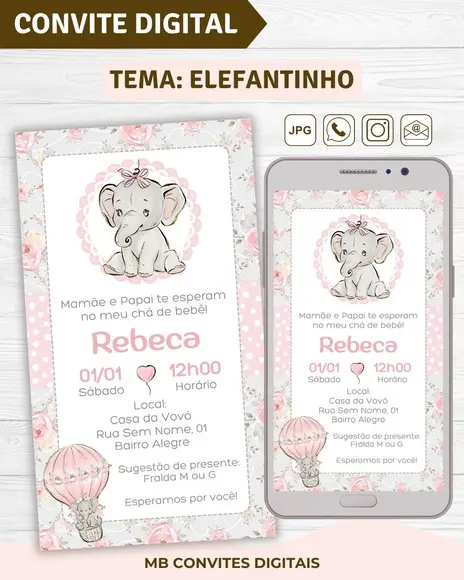 Convite Digital Chá de Bebê Elefantinha Menina (01)