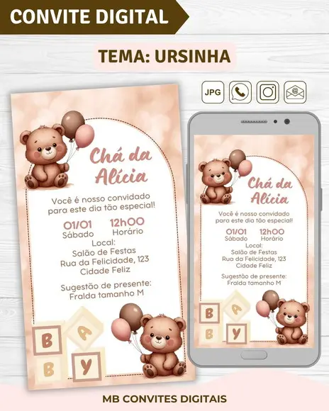 Convite Digital Chá de Bebê Menina Ursinha (06)