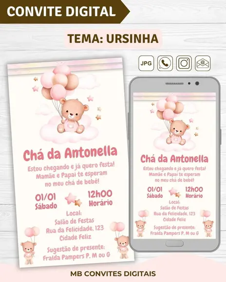 Convite Digital Chá de Bebê Menina Ursinha (02)