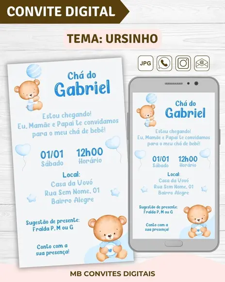 Convite Digital Chá de Bebê Menino Ursinho (01)