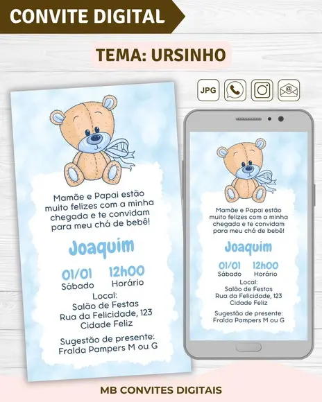 Convite Digital Chá de Bebê Menino Ursinho (09)