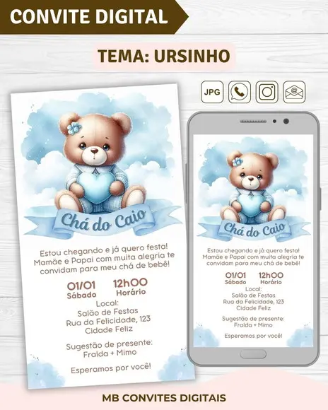 Convite Digital Chá de Bebê Menino Ursinho (08)