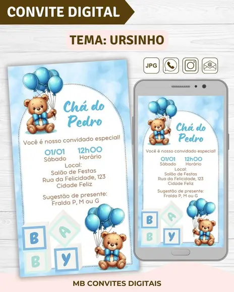 Convite Digital Chá de Bebê Menino Ursinho (07)