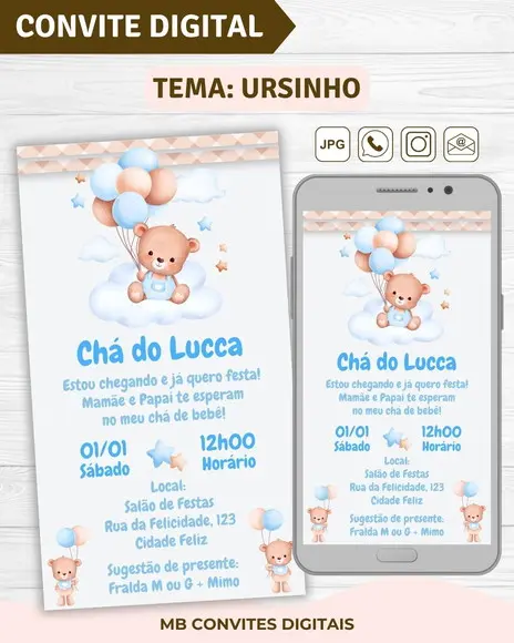 Convite Digital Chá de Bebê Menino Ursinho (02)