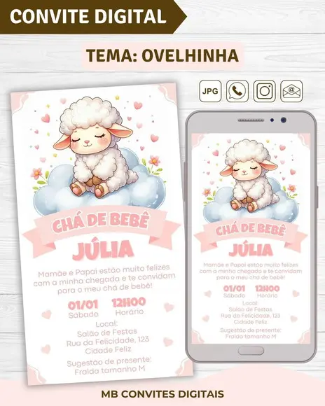 Convite Digital Chá de Bebê Ovelhinha Menina (01)