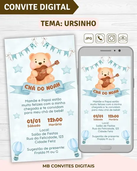 Convite Digital Chá de Bebê Menino Ursinho (11)
