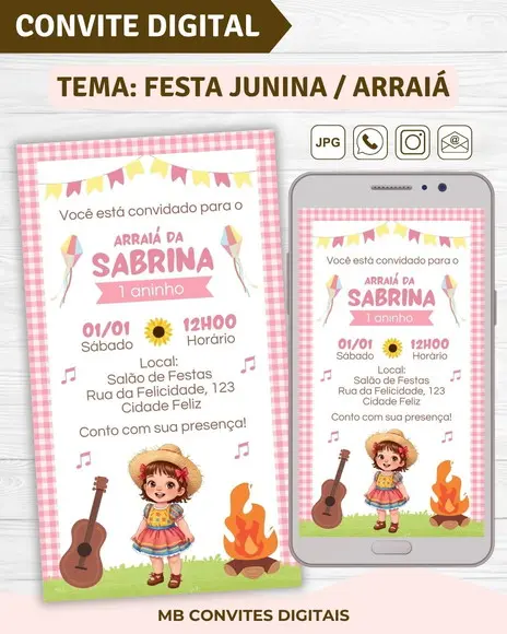 Convite Digital Festa Junina Menina (01)