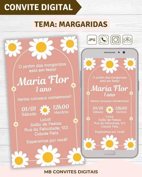 Convite Digital Margaridas Menina