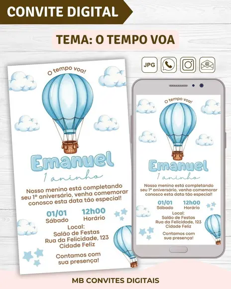 Convite Digital o Tempo Voa Menino