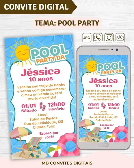 Convite Digital Pool Party Menina (01)
