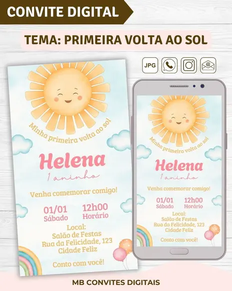 Convite Digital Primeira Volta ao Sol Menina (01)