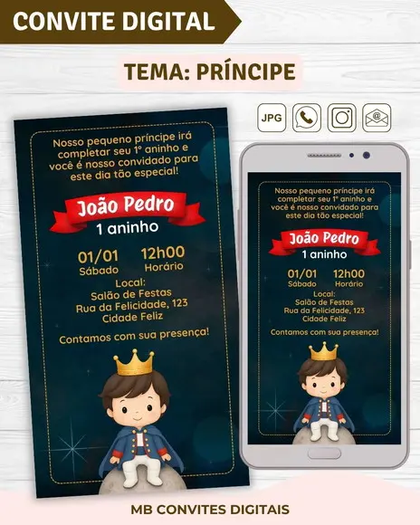 Convite Digital Príncipe Menino