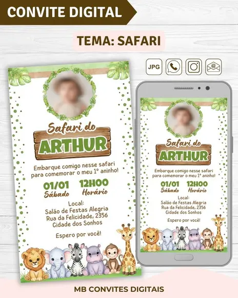 Convite Digital Safari Menino (com Foto)