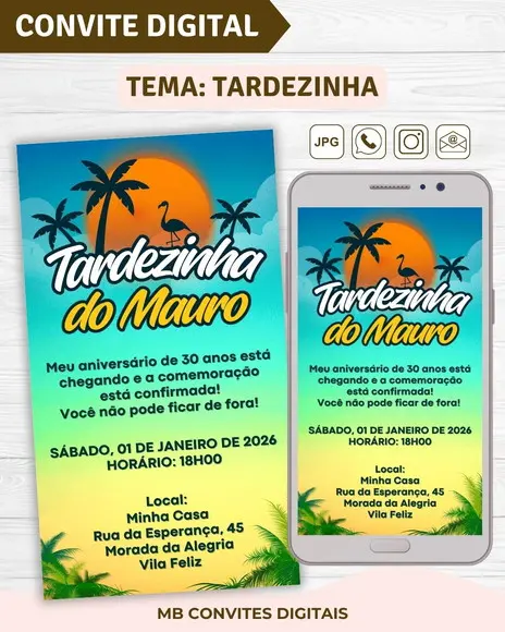 Convite Digital Tema Tardezinha | Aniversário Adulto (01)
