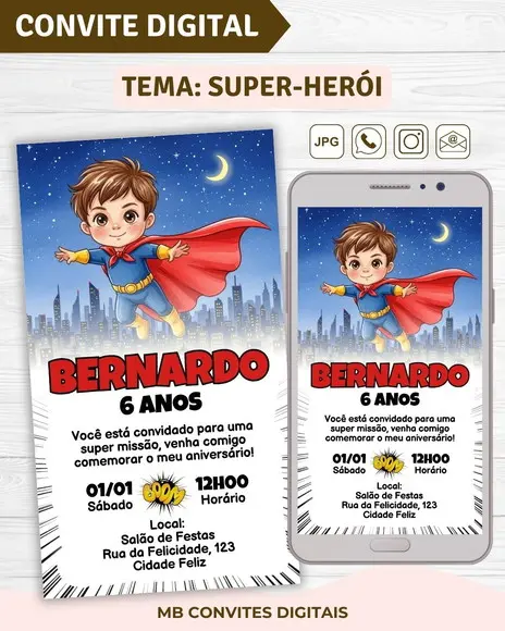 Convite Digital Super-herói Menino