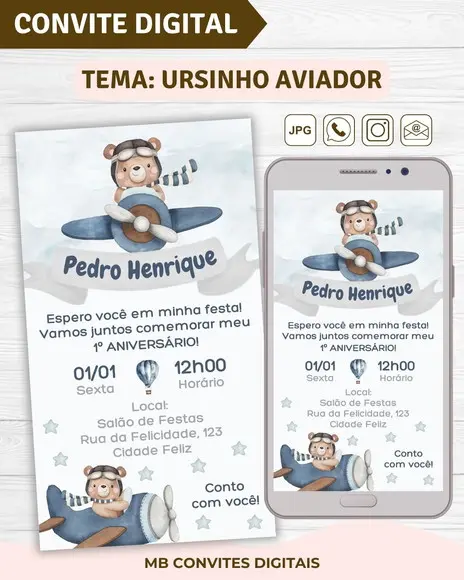 Convite Digital Ursinho Aviador (01)