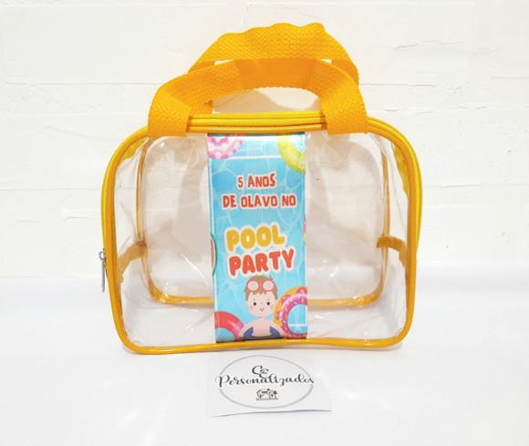 Maletinha Personalizada Plástico Cristal Festa na Piscina