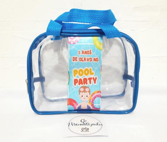 Maletinha Personalizada Plástico Cristal Festa na Piscina