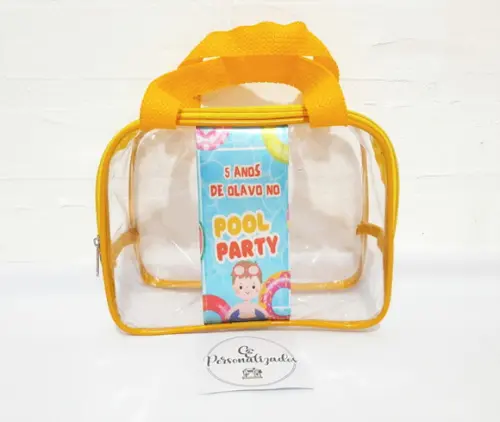 Maletinha Personalizada Plástico Cristal Festa na Piscina