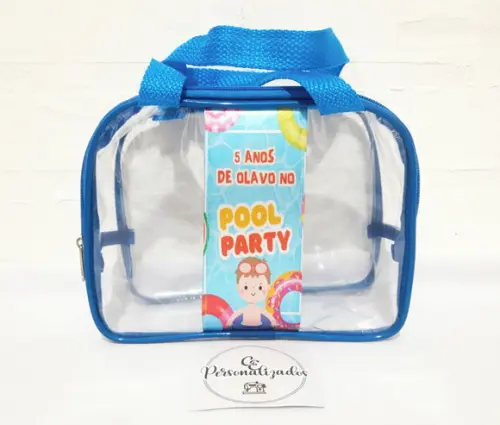 Maletinha Personalizada Plástico Cristal Festa na Piscina
