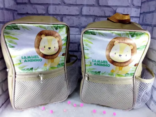 Mochila Cinturinha Personalizada com Bolso Safari Leãozinho