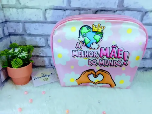 Necessaire Média Arredondada Nylon Dia das Mães