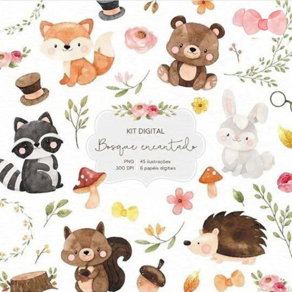 Kit Digital Bosque Encantado Aquarelado 001