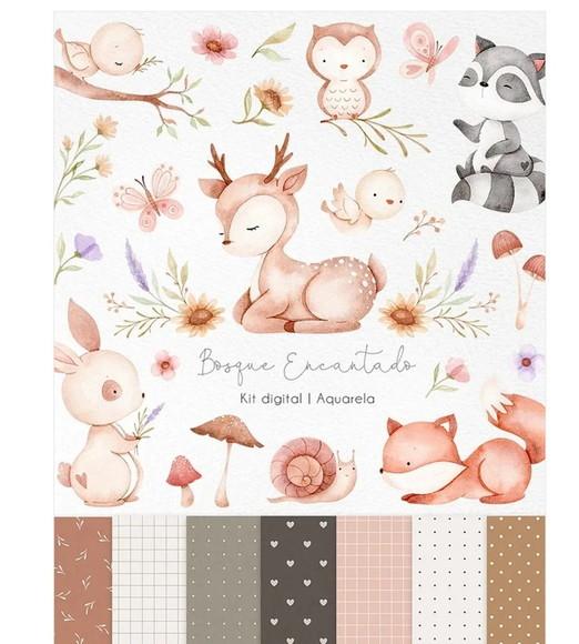Kit Digital Bosque Encantado Aquarela 002