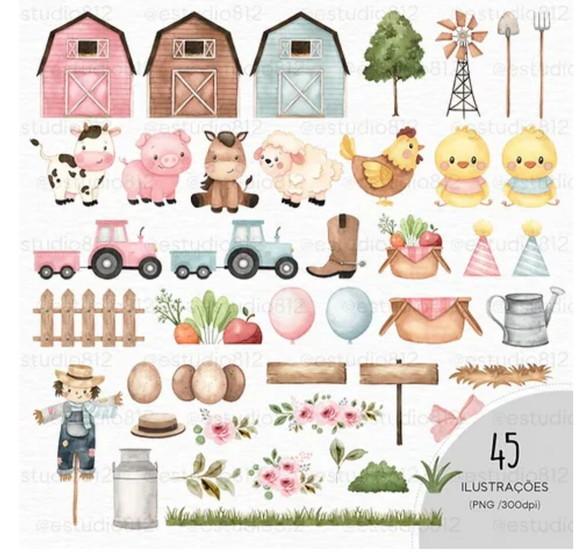Kit Digital Fazendinha Candy(aquarela)