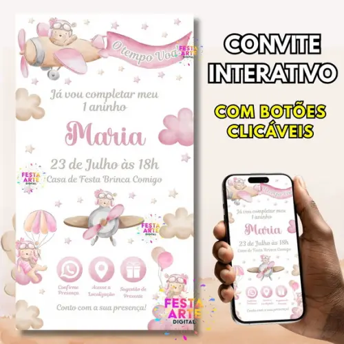 Convite o Tempo Voa Rosa Interativo