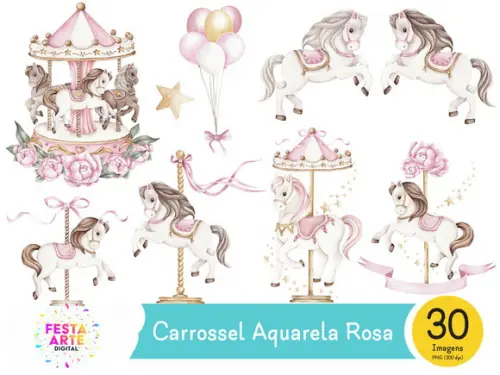 Kit Digital - Carrossel Aquarela Rosa #33