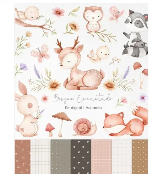 Kit Digital Bosque Encantado Aquarela 002