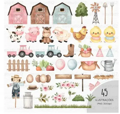 Kit Digital Fazendinha Candy(aquarela)