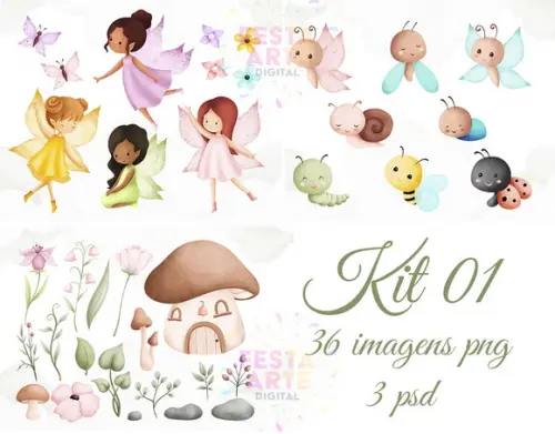 Kit Digital Jardim Encantado Aquarela #32