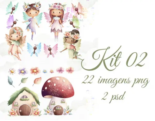 Kit Digital Jardim Encantado Aquarela #32