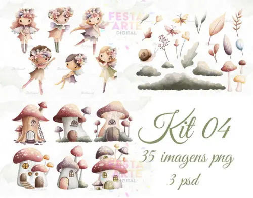 Kit Digital Jardim Encantado Aquarela #32