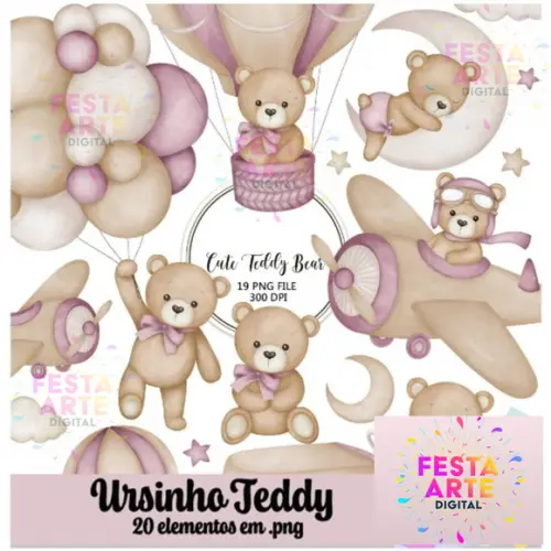 Kit Digital Ursinho Aviador Violeta - 347
