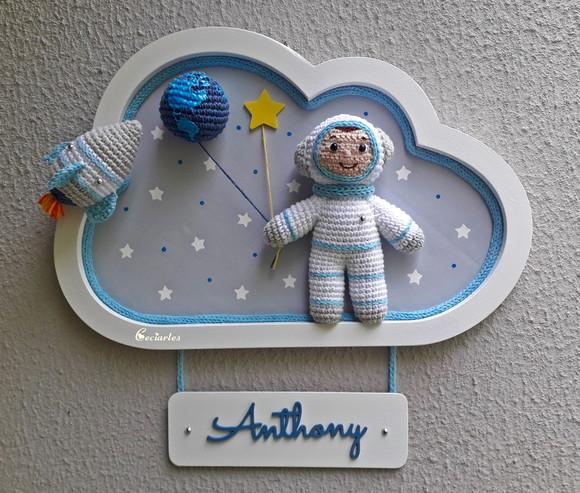 Enfeite de Porta de Maternidade Astronauta com Rostinho